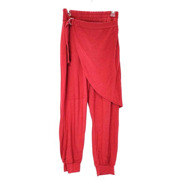 Earthbound Trading Co Tapered Leg Apron Wrap Pants Elastic Waist Red Womens S - Picture 1 of 7